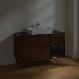 Тумба под раковину Villeroy & Boch Finion 120х50,1 см с подсветкой МДФ шпон грецкого ореха/стекло черное матовое F422PDGN