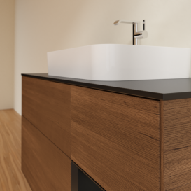 Тумба под раковину Villeroy & Boch Finion 120х50,1 см с подсветкой МДФ шпон грецкого ореха/стекло черное матовое F422PDGN