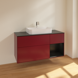 Тумба под раковину Villeroy & Boch Finion 120х50,1 см с подсветкой МДФ пион матовый лак/стекло черное матовое F422PDHB