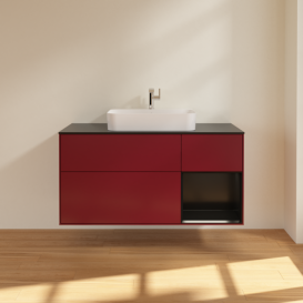 Тумба под раковину Villeroy & Boch Finion 120х50,1 см с подсветкой МДФ пион матовый лак/стекло черное матовое F422PDHB