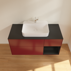 Тумба под раковину Villeroy & Boch Finion 120х50,1 см с подсветкой МДФ пион матовый лак/стекло черное матовое F422PDHB