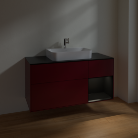 Тумба под раковину Villeroy & Boch Finion 120х50,1 см с подсветкой МДФ пион матовый лак/стекло черное матовое F422PDHB