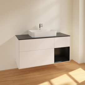 Тумба под раковину Villeroy & Boch Finion 120х50,1 см с подсветкой МДФ белый матовый лак/стекло черное матовое F422PDMT