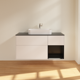 Тумба под раковину Villeroy & Boch Finion 120х50,1 см с подсветкой МДФ белый матовый лак/стекло черное матовое F422PDMT