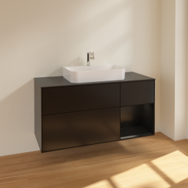 Тумба под раковину Villeroy & Boch Finion 120х50,1 см с подсветкой МДФ черный матовый лак/стекло черное матовое F422PDPD