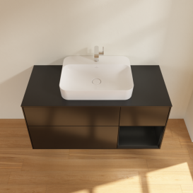 Тумба под раковину Villeroy & Boch Finion 120х50,1 см с подсветкой МДФ черный матовый лак/стекло черное матовое F422PDPD