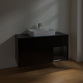 Тумба под раковину Villeroy & Boch Finion 120х50,1 см с подсветкой МДФ черный матовый лак/стекло черное матовое F422PDPD