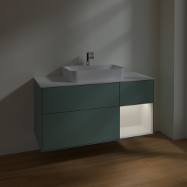 Тумба під раковину Villeroy & Boch Finion 120х50,1 см із підсвічуванням МДФ оливковий матовий лак/скло біле матове F421GFGM