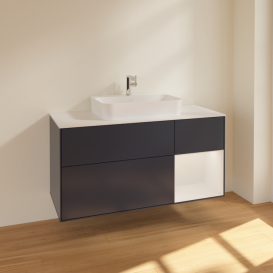 Тумба под раковину Villeroy & Boch Finion 120х50,1 см с подсветкой МДФ темно-синий матовый лак/стекло белое матовое F421GFHG