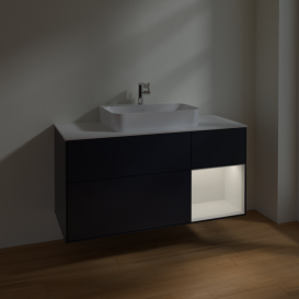 Тумба под раковину Villeroy & Boch Finion 120х50,1 см с подсветкой МДФ темно-синий матовый лак/стекло белое матовое F421GFHG