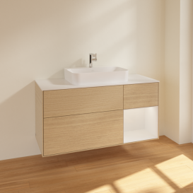 Тумба под раковину Villeroy & Boch Finion 120х50,1 см с подсветкой МДФ шпон дуба/стекло белое матовое F421GFPC