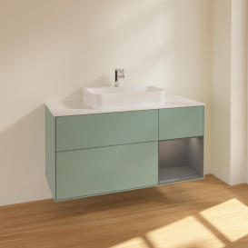 Тумба під раковину Villeroy & Boch Finion 120х50,1 см із підсвічуванням МДФ оливковий матовий лак/скло біле матове F421GKGM