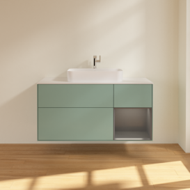 Тумба під раковину Villeroy & Boch Finion 120х50,1 см із підсвічуванням МДФ оливковий матовий лак/скло біле матове F421GKGM