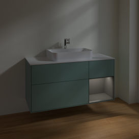 Тумба під раковину Villeroy & Boch Finion 120х50,1 см із підсвічуванням МДФ оливковий матовий лак/скло біле матове F421GKGM
