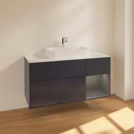Тумба под раковину Villeroy & Boch Finion 120х50,1 см с подсветкой МДФ темно-синий матовый лак/стекло белое матовое F421GKHG