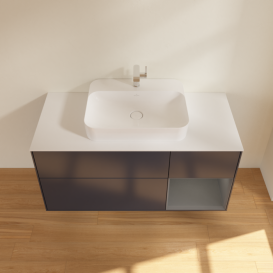 Тумба под раковину Villeroy & Boch Finion 120х50,1 см с подсветкой МДФ темно-синий матовый лак/стекло белое матовое F421GKHG