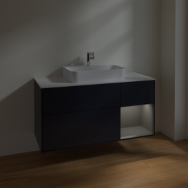 Тумба под раковину Villeroy & Boch Finion 120х50,1 см с подсветкой МДФ темно-синий матовый лак/стекло белое матовое F421GKHG