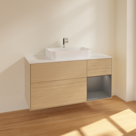 Тумба под раковину Villeroy & Boch Finion 120х50,1 см с подсветкой МДФ шпон дуба/стекло белое матовое F421GKPC