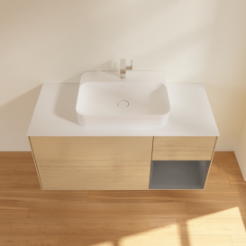 Тумба под раковину Villeroy & Boch Finion 120х50,1 см с подсветкой МДФ шпон дуба/стекло белое матовое F421GKPC