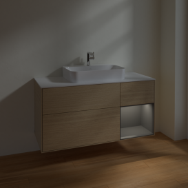 Тумба под раковину Villeroy & Boch Finion 120х50,1 см с подсветкой МДФ шпон дуба/стекло белое матовое F421GKPC