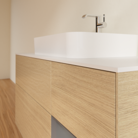 Тумба под раковину Villeroy & Boch Finion 120х50,1 см с подсветкой МДФ шпон дуба/стекло белое матовое F421GKPC