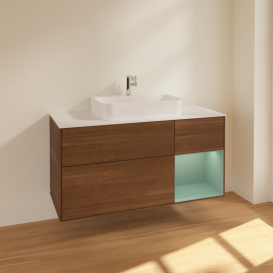 Тумба под раковину Villeroy & Boch Finion 120х50,1 см с подсветкой МДФ шпон грецкого ореха/стекло белое матовое F421GMGN