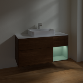 Тумба под раковину Villeroy & Boch Finion 120х50,1 см с подсветкой МДФ шпон грецкого ореха/стекло белое матовое F421GMGN