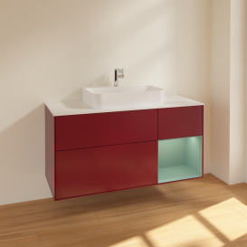 Тумба под раковину Villeroy & Boch Finion 120х50,1 см с подсветкой МДФ пион матовый лак/стекло белое матовое F421GMHB