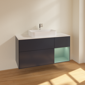 Тумба под раковину Villeroy & Boch Finion 120х50,1 см с подсветкой МДФ темно-синий матовый лак/стекло белое матовое F421GMHG