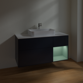 Тумба под раковину Villeroy & Boch Finion 120х50,1 см с подсветкой МДФ темно-синий матовый лак/стекло белое матовое F421GMHG