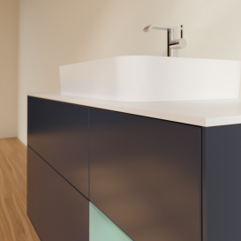 Тумба под раковину Villeroy & Boch Finion 120х50,1 см с подсветкой МДФ темно-синий матовый лак/стекло белое матовое F421GMHG