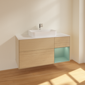 Тумба под раковину Villeroy & Boch Finion 120х50,1 см с подсветкой МДФ шпон дуба/стекло белое матовое F421GMPC