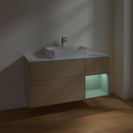 Тумба под раковину Villeroy & Boch Finion 120х50,1 см с подсветкой МДФ шпон дуба/стекло белое матовое F421GMPC