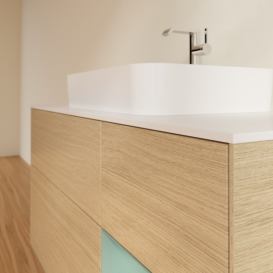 Тумба под раковину Villeroy & Boch Finion 120х50,1 см с подсветкой МДФ шпон дуба/стекло белое матовое F421GMPC