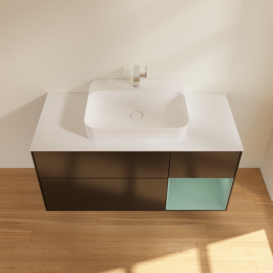 Тумба под раковину Villeroy & Boch Finion 120х50,1 см с подсветкой МДФ черный матовый лак/стекло белое матовое F421GMPD