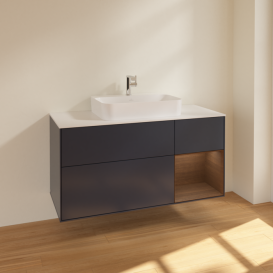 Тумба под раковину Villeroy & Boch Finion 120х50,1 см с подсветкой МДФ темно-синий матовый лак/стекло белое матовое F421GNHG