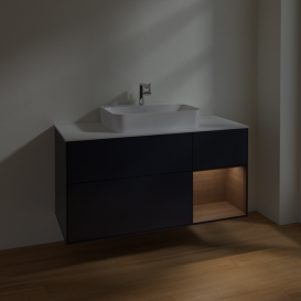 Тумба под раковину Villeroy & Boch Finion 120х50,1 см с подсветкой МДФ темно-синий матовый лак/стекло белое матовое F421GNHG