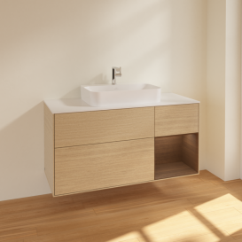 Тумба под раковину Villeroy & Boch Finion 120х50,1 см с подсветкой МДФ шпон дуба/стекло белое матовое F421GNPC