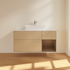 Тумба под раковину Villeroy & Boch Finion 120х50,1 см с подсветкой МДФ шпон дуба/стекло белое матовое F421GNPC