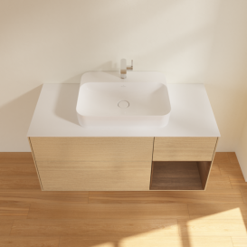 Тумба под раковину Villeroy & Boch Finion 120х50,1 см с подсветкой МДФ шпон дуба/стекло белое матовое F421GNPC