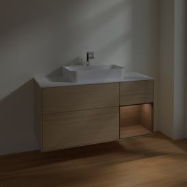 Тумба под раковину Villeroy & Boch Finion 120х50,1 см с подсветкой МДФ шпон дуба/стекло белое матовое F421GNPC