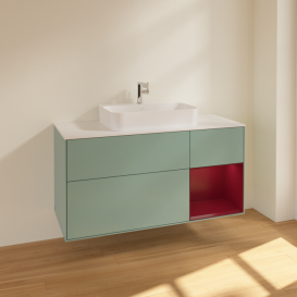 Тумба под раковину Villeroy & Boch Finion 120х50,1 см с подсветкой МДФ оливковый матовый лак/стекло белое матовое F421HBGM