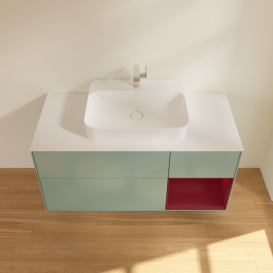 Тумба под раковину Villeroy & Boch Finion 120х50,1 см с подсветкой МДФ оливковый матовый лак/стекло белое матовое F421HBGM