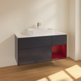 Тумба под раковину Villeroy & Boch Finion 120х50,1 см с подсветкой МДФ темно-синий матовый лак/стекло белое матовое F421HBHG