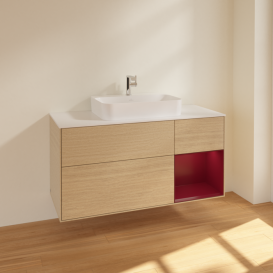 Тумба под раковину Villeroy & Boch Finion 120х50,1 см с подсветкой МДФ шпон дуба/стекло белое матовое F421HBPC