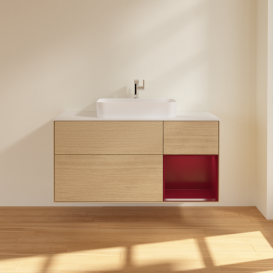 Тумба под раковину Villeroy & Boch Finion 120х50,1 см с подсветкой МДФ шпон дуба/стекло белое матовое F421HBPC