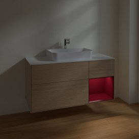 Тумба под раковину Villeroy & Boch Finion 120х50,1 см с подсветкой МДФ шпон дуба/стекло белое матовое F421HBPC