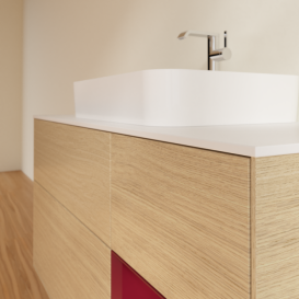 Тумба под раковину Villeroy & Boch Finion 120х50,1 см с подсветкой МДФ шпон дуба/стекло белое матовое F421HBPC