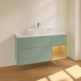 Тумба под раковину Villeroy & Boch Finion 120х50,1 см с подсветкой МДФ оливковый матовый лак/стекло белое матовое F421HFGM