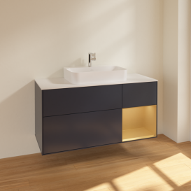 Тумба под раковину Villeroy & Boch Finion 120х50,1 см с подсветкой МДФ темно-синий матовый лак/стекло белое матовое F421HFHG